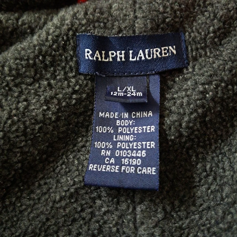 Ralph Lauren Hooded Red Fleece Linned Snowsuit Size 12-24 Months